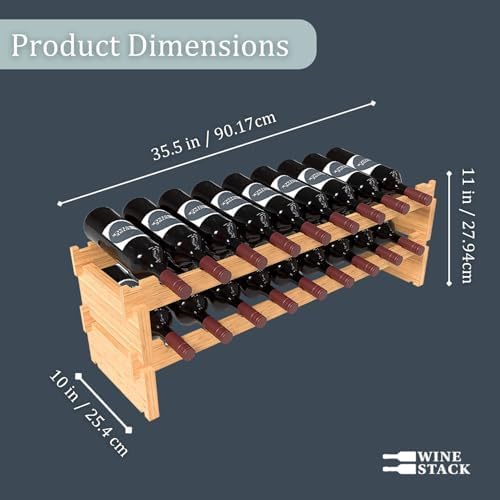 18 Bottle Bamboo Stackable Small Wine Rack for Countertop, No Tools Assembly, Durable, Wine and Liquor Bottle Storage for Small Spaces