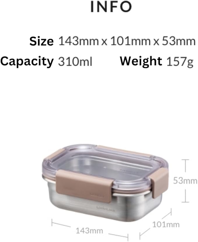 LocknLock Stainless Steel Food Storage Container - Airtight, Leak-proof, Stackable (310ml x 3) | Modular Design for Meal Prep, Lunch, Freezer & Dishwasher Safe