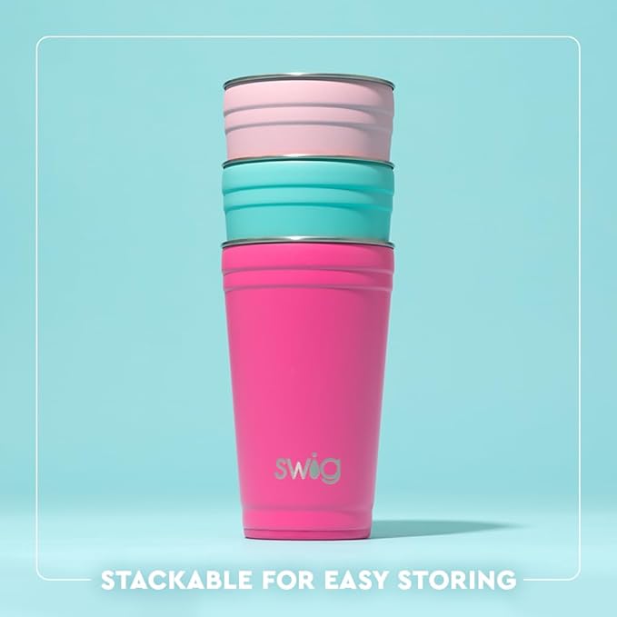 Swig Life 24oz Party Cup, Stackable Insulated Travel Coffee Tumbler with EZ Slider Lid, Cup Holder Friendly Travel, Stainless Steel 24 oz Tumbler, Reusable Coffee Mug (Christmas Crew)