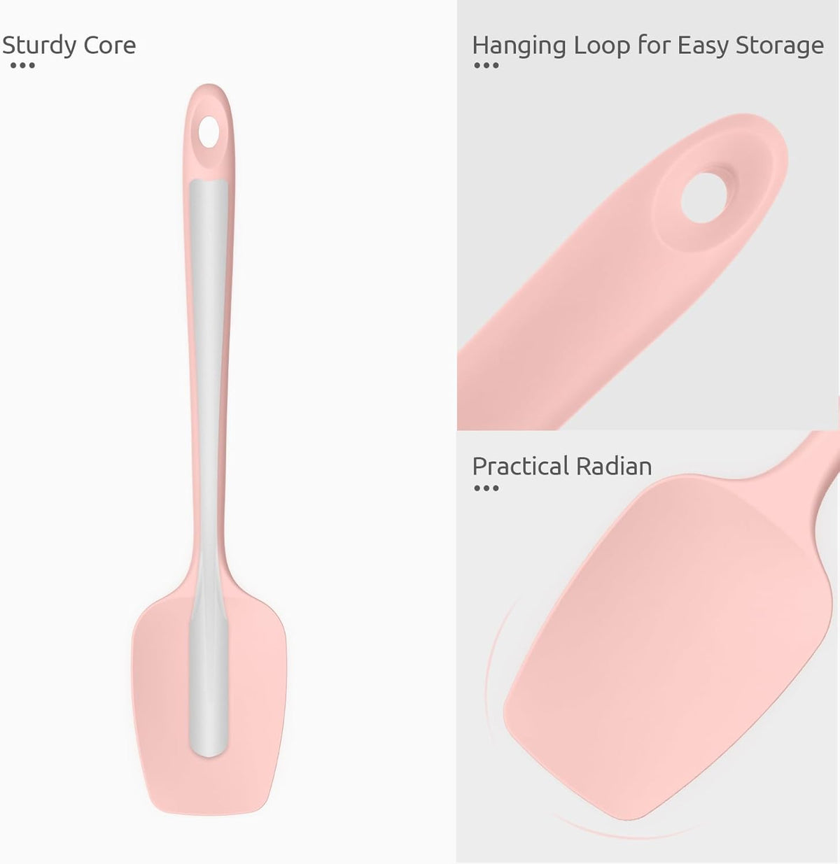Heat Resistant Silicone Spoon Spatula: U-Taste 600ºF High Heat Flexible 11.38in Silicon Mixing Stirring Cooking Scraping Baking Bowl Scraper, Seamless for Kitchen Nonstick Cookware (Pink)