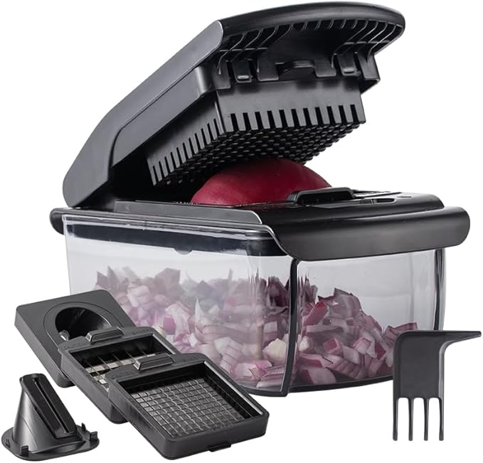 Cook with Color Vegetable Chopper - Multifunctional 11 in 1 Vegetable Chopper with Container - Food Chopper to Dice, Chop, Slice, Julienne and Spiralize, Black
