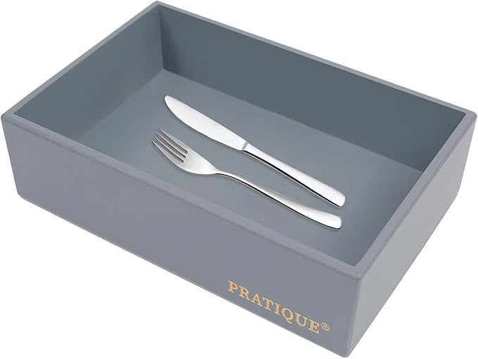 Bamboo Drawer Organizer - Kitchen Utensil Organizer Silverware Tray Cutlery Holder,Office Desk Supplies and Accessories,8.9 * 5.9 * 2.6,Grey