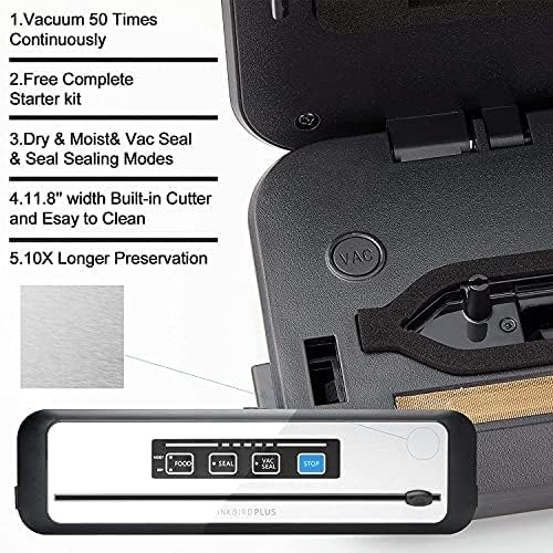 INKBIRD WIFI Sous Vide Cooker ISV-100W and Vacuum Sealer Machine | 1000W Sous-Vide Cooker Immersion Circulator with 14 Preset Recipes on APP and Thermal Immersion, Fast-Heating with Timer