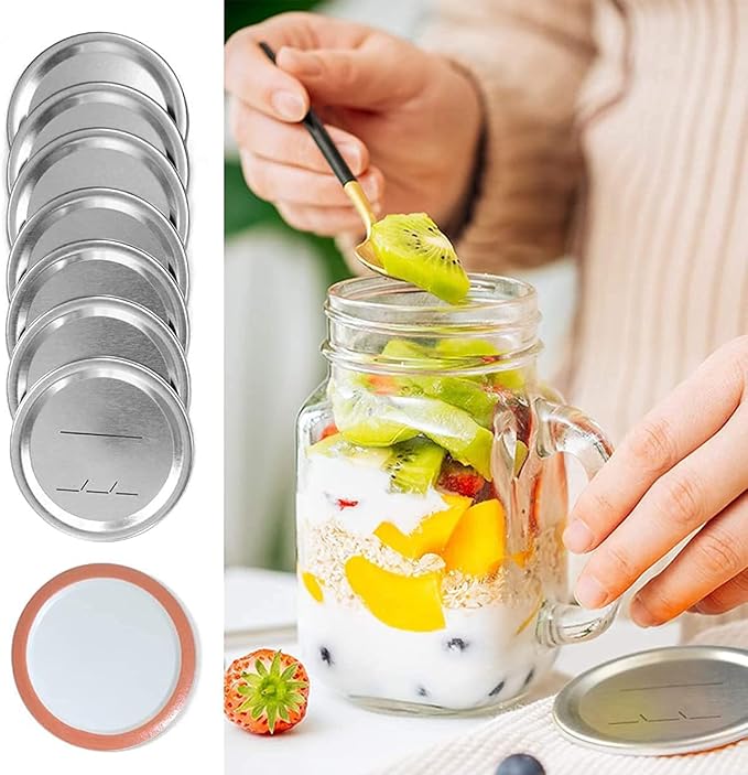52Pcs Wide Mouth Canning Lids, Rings for Ball & Kerr Mason Jar Lids with Bands - Food Grade with Silicone Airtight Seal Split-Type Metal Large Ball Lids