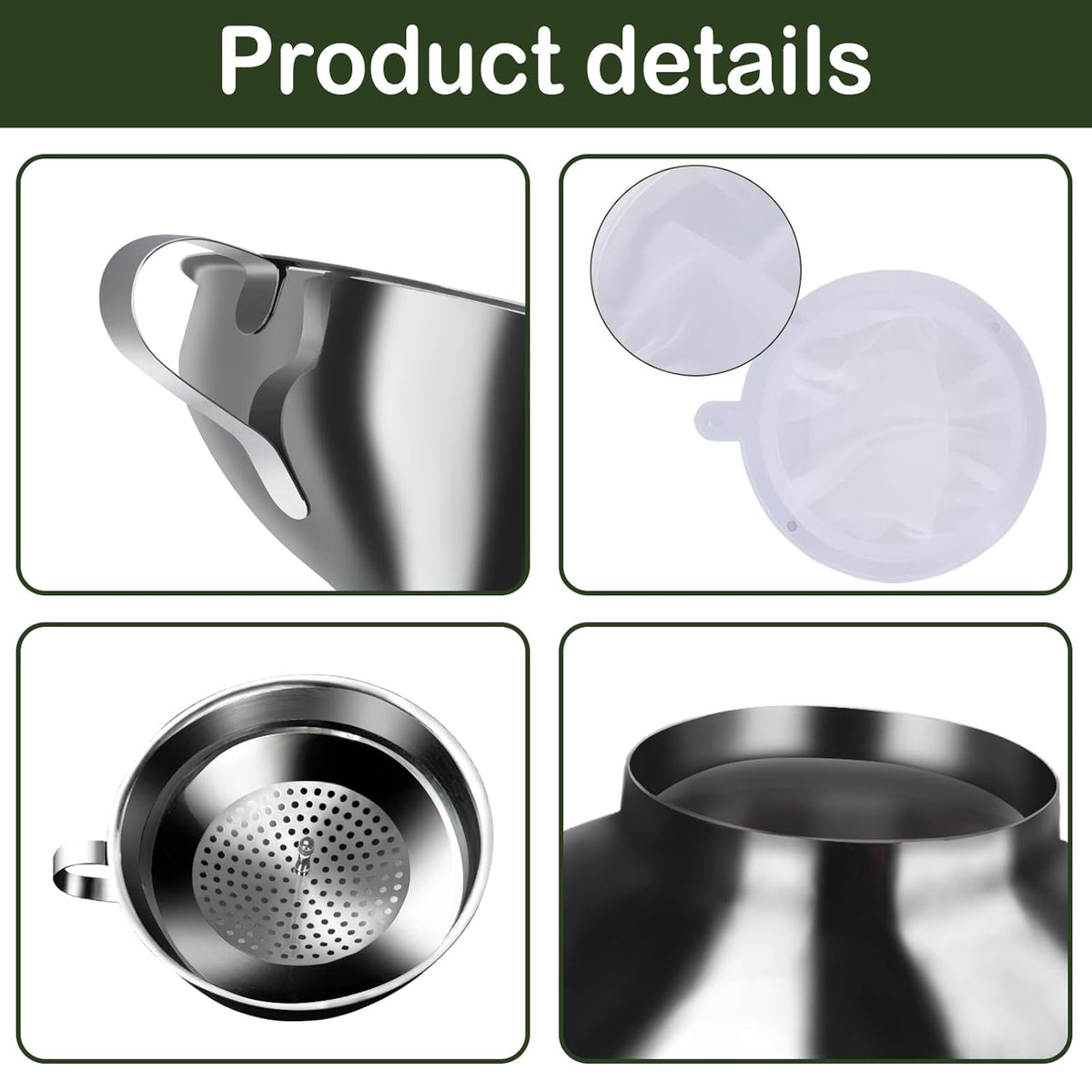 Yevior Canning Funnel for Filling Mason Jars - Wide Mouth Funnels for Kitchen Use Filling Bottles - Kitchen Gadgets Canning Supplies Kit - Stainless Steel - 5 Pack