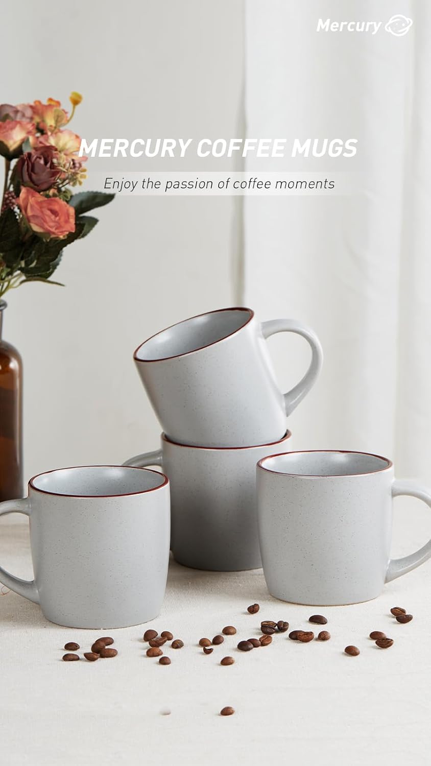 famiware Mercury Coffee Mugs 13 oz, Coffee Mugs Set of 4 with Handle, Cups for Latte, Hot Tea, Cappuccino, Mocha, Cocoa, Light Grey