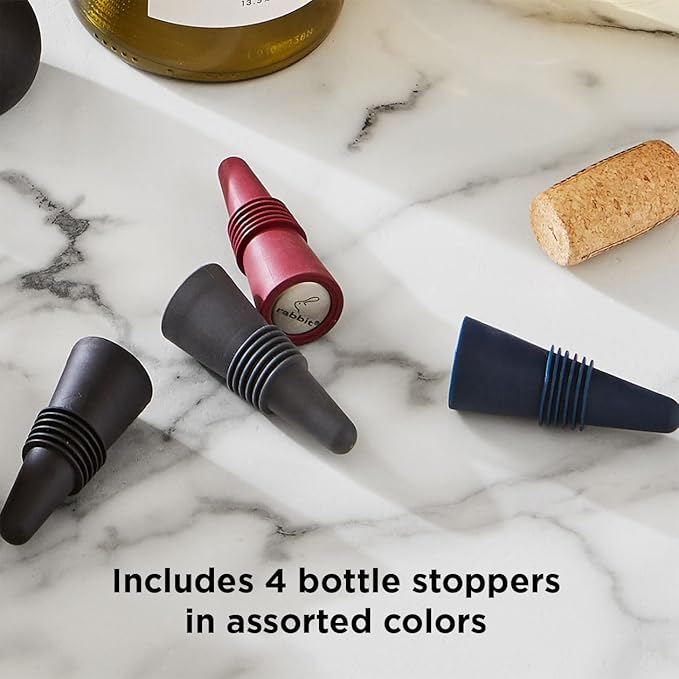 Rabbit W6121 Bottle Stoppers Set of 4, Multicolor Wine Bottle Caps to Preserve Freshness, Stylish and Durable, Perfect for Parties and Gifts