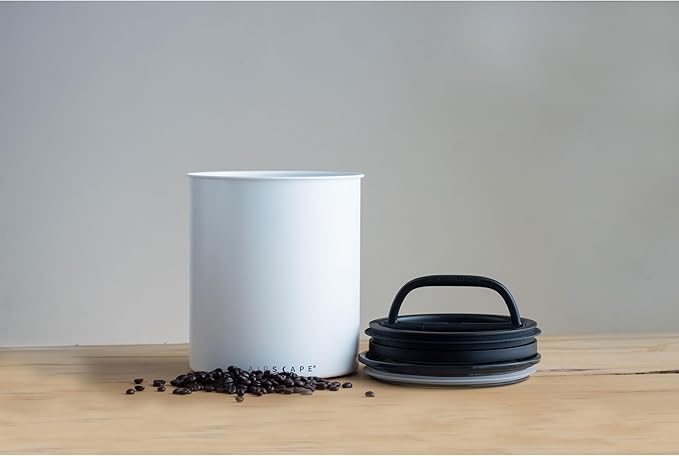 AirScape Planetary Design Kilo Coffee Storage Canister - US Patented Inner Plunger Lid Removes Excess Oxygen - DON'T buy airtight, BUY AIR-LESS - Holds 2.2 lbs Coffee Beans - (Matte White)