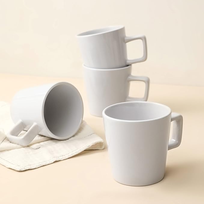 Stone Lain Celina Modern Stoneware 16-Piece Dinnerware Set, Plates and Bowls Set, White Glossy, Dish Set Service For 4