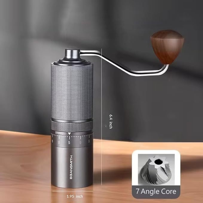 M1 Manual Coffee Grinder – 7 Star Stainless Steel Conical Burr, 60 Clicks External Adjustment, 30g Capacity : Portable Burr Grinder for Espresso, French Press, Turkish, Cold Brew