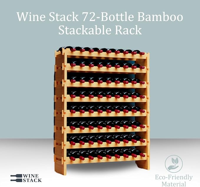 72 Bottle Bamboo Stackable Freestanding Wine Rack, No Tools Assembly, Durable, Wine and Liquor Bottle Storage for Small Spaces
