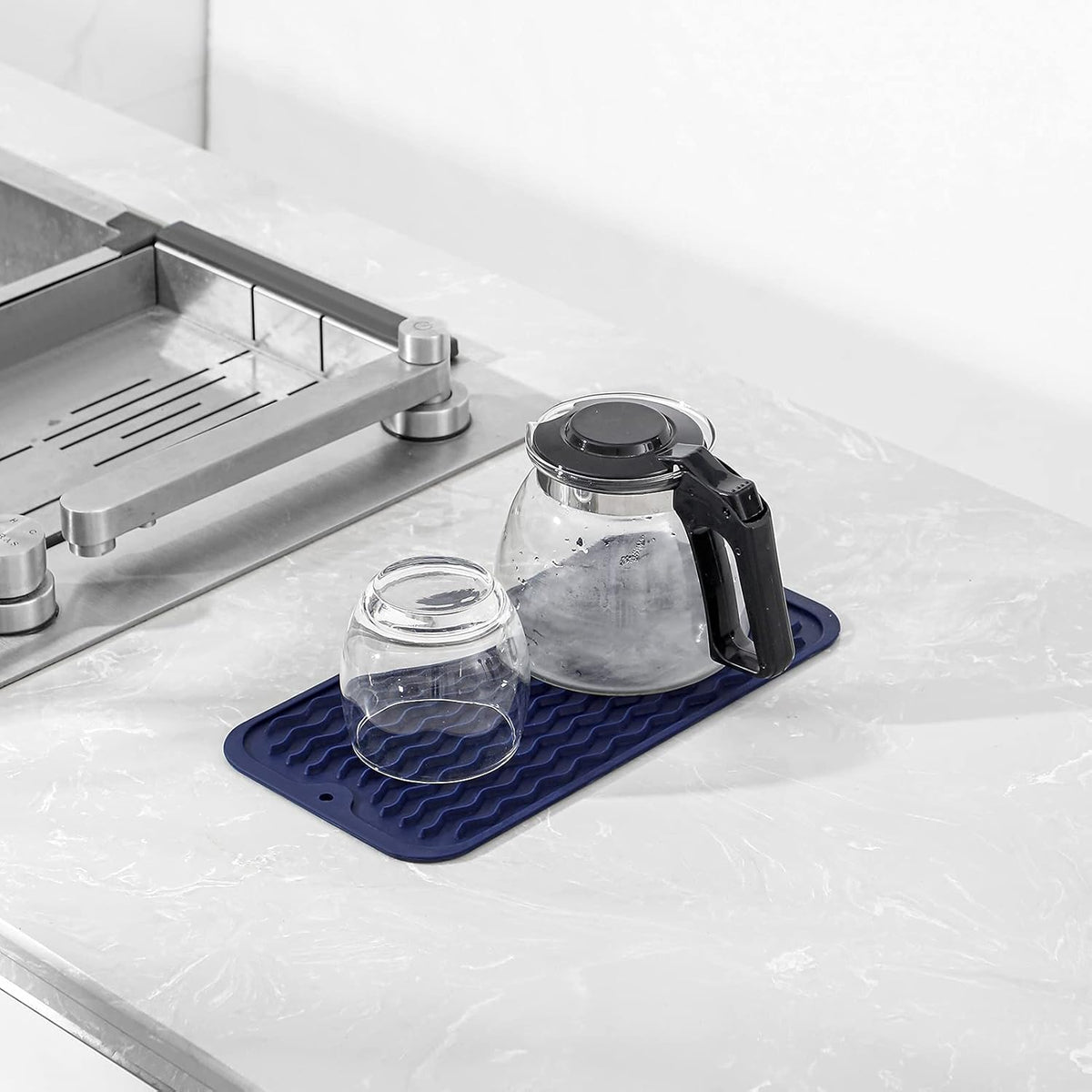 Silicone Dish Drying Mat for Multiple Usage,Easy clean,Eco-friendly,Heat-resistant Silicone Mat for Kitchen Counter or Sink,Refrigerator or Drawer Liner Navy Blue S 12 inches x 6 inches