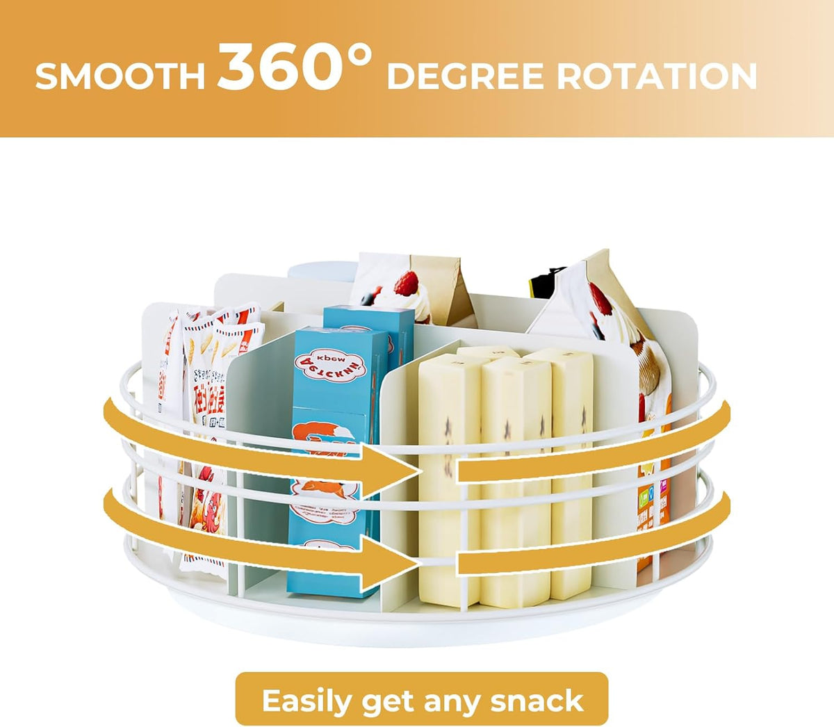 Snack Organizer - Versatile Snack Storage, Lazy Susan with Convenient Grab-and-Go Design, Metal Snack Holder for Home, Office, Breakroom, 10.85" L x 10.85" W x 5" H (White)