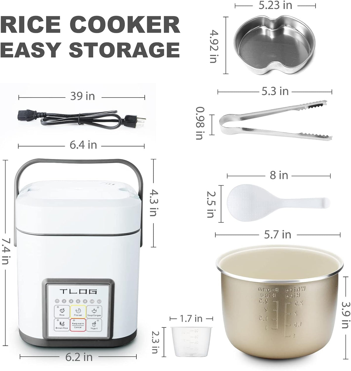 TLOG Mini Rice Cooker 2.5 Cups Uncooked, Healthy Ceramic Coating Portable Cooker, 1.2L Travel Small for 1-3 People, Personal maker, Food Steamer, 12 Hours delay timer, Multi-cooker Grains, Oats