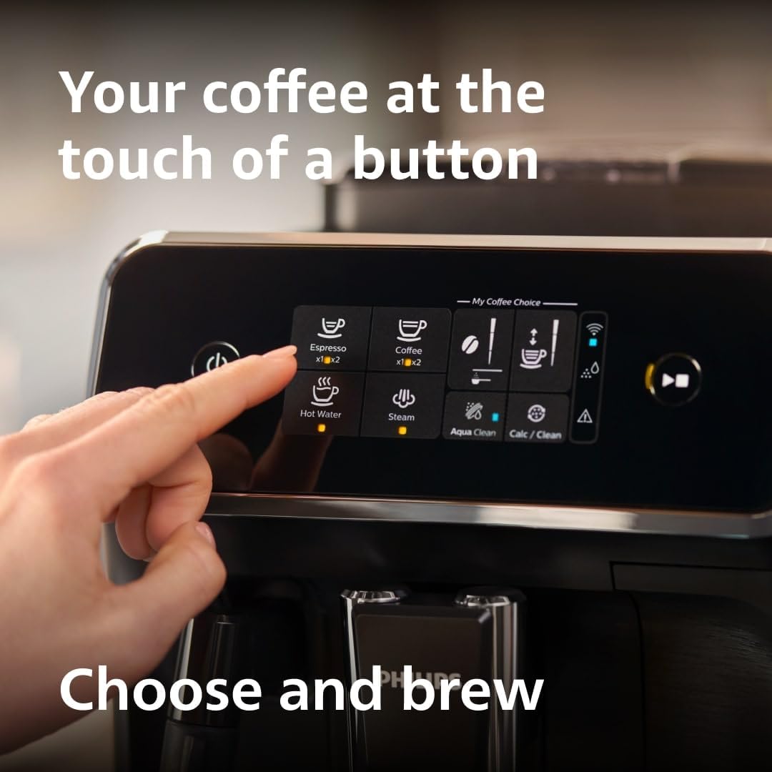 Philips 2200 Series Fully Automatic Espresso Machine, Classic Milk Frother, 2 Coffee Varieties, Intuitive Touch Display, 100% Ceramic Grinder, AquaClean Filter, Aroma Seal, Black (EP2220/14)