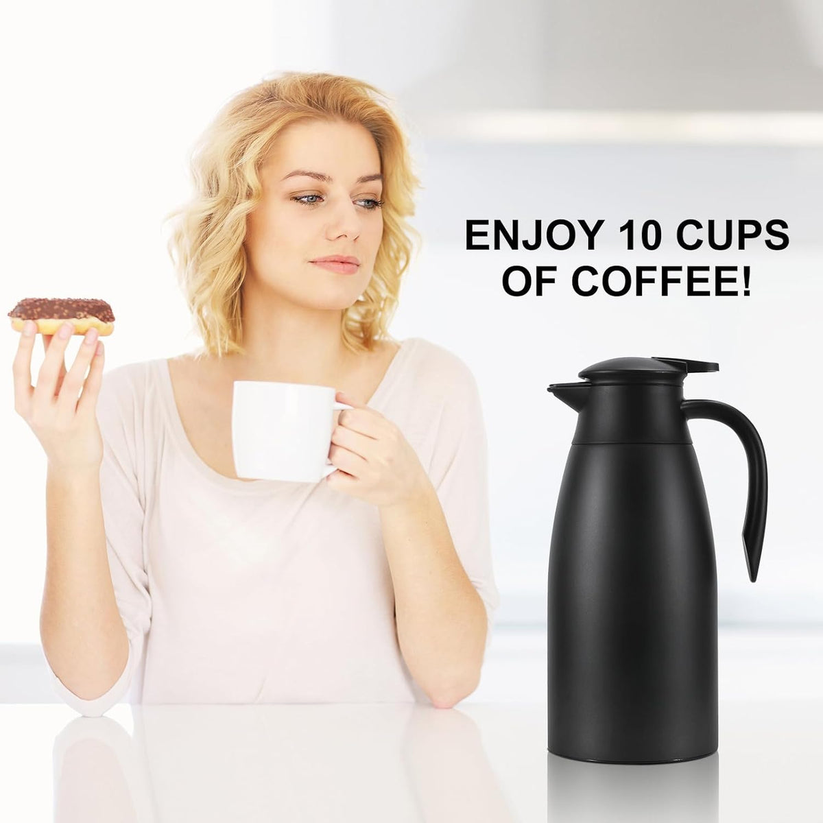 70 oz Thermal Coffee Carafe, Updated 2 PCS Insulated Stainless Steel Coffee Carafes for Keeping Hot Coffee & Water Hot Beverage-12Hours, Double Walled Vacuum Coffee Carafe(Gold+Gold)