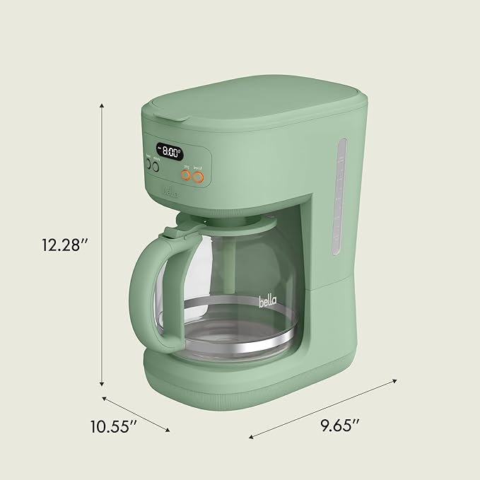 bella 12 Cup Programmable Coffee Marker, Reusable Dishwasher Safe Accessories, Easy LCD diaply, Auto Shutoff, 900 watt, Seaglass