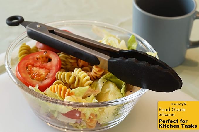 Serving Tongs 9-Inch Cooking Tongs with Silicone Tips, Set of 3 (Black)
