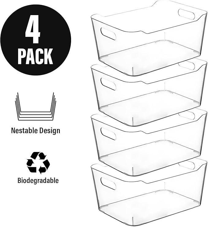 Clear Storage Bins, Pantry Organizers and Storage Containers Fridge Organizer Bins Kitchen Organization Cabinet Organizer Bin for organizing Cleaning Supplies Home Kitchen Refrigerator Containers