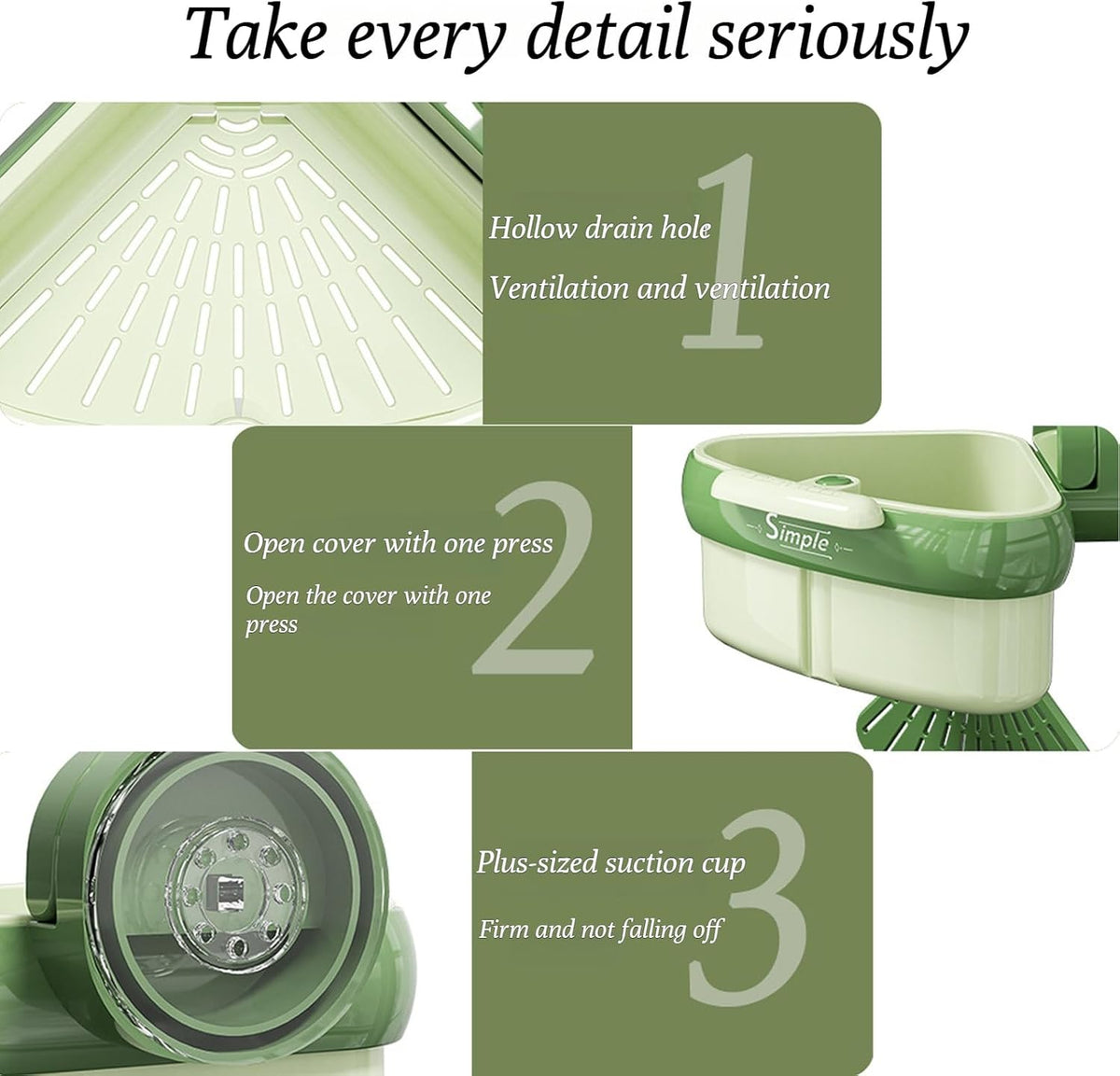 Suction Cup Sink Corner Rack, 2025 Upgraded Automatic Dumping Sink Strainer Basket, Suction Cup Press Sink Drainer Basket, No Drilling Corner Sink Strainer for Food Waste (Green, 1Pc)