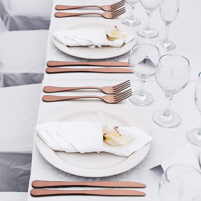 LIANYU Copper Silverware Flatware Set, 20 Piece Stainless Steel Cutlery Set for 4, Mirror Finish, Ideal for Home Hotel Wedding Festival Party, Dishwasher Safe