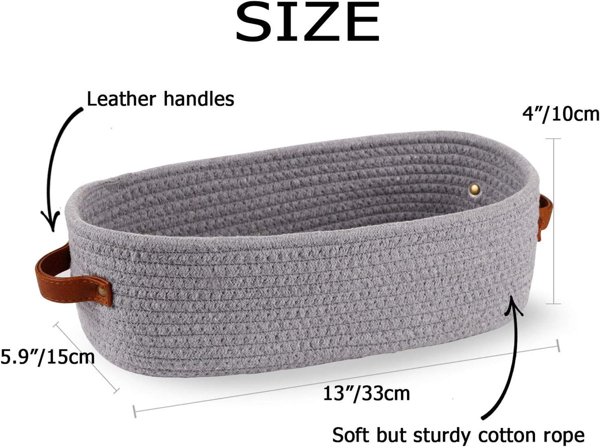 2 Pack Cotton Rope Small Woven Basket,Toilet Paper Basket,Room Storage Basket with Handles for Bathroom, 13"x5.9"x4" Gary