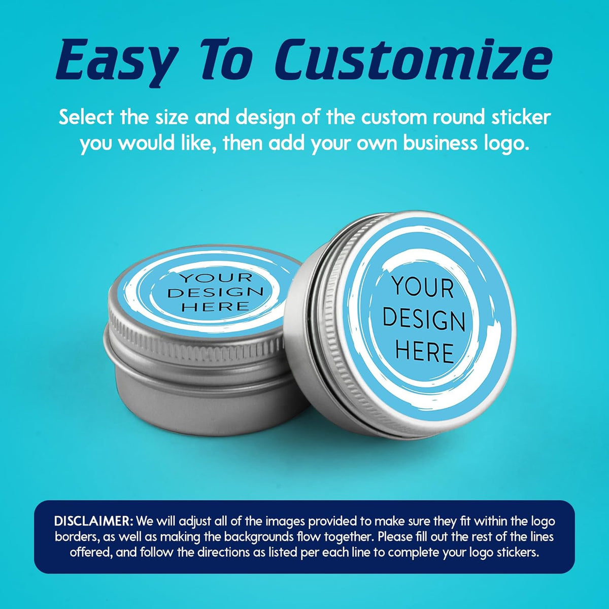 100 Custom Vinyl Stickers - Upload Your own Image, Text, Design, Logo - Personalized Logo Labels for Handmade, Packaging, Bottle, Jars, Candle, Brand Stickers (Blue Swirls, 1.5x1.5)