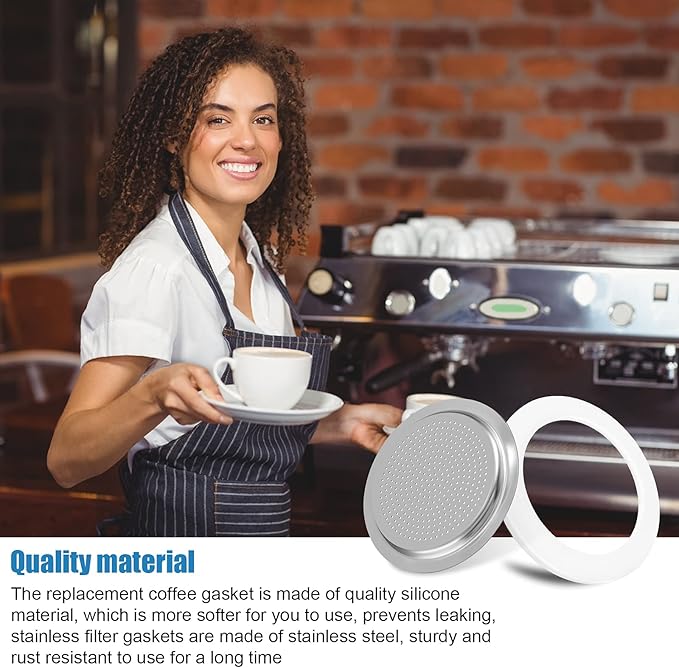 6 Pieces Moka Pot Replacement Cup Gasket with 2 Pcs Stainless Filter Silicone Moka Express Replacement Seals Funnel Kits Compatible Espresso Coffee Maker Parts(1-cup)