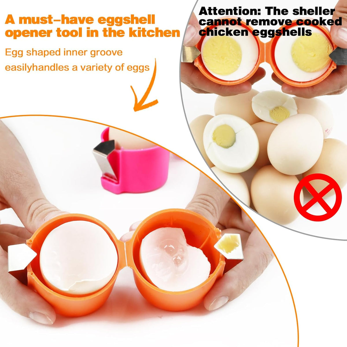 3 Pcs Egg Shell Opener,2025 Upgrades eggshell opener Egg Cracker Tool for Raw Eggs, Portable Handheld Egg Peeler Multifunctional Egg Separators-Pink Orange Yellow