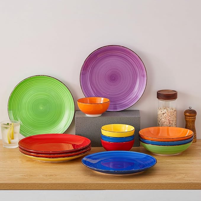 vancasso Bonita Dinner Plates, 10.5 Inch Ceramic Plates, Microwave, Oven and Dishwasher Safe Plates Set of 6 - Assorted Colors