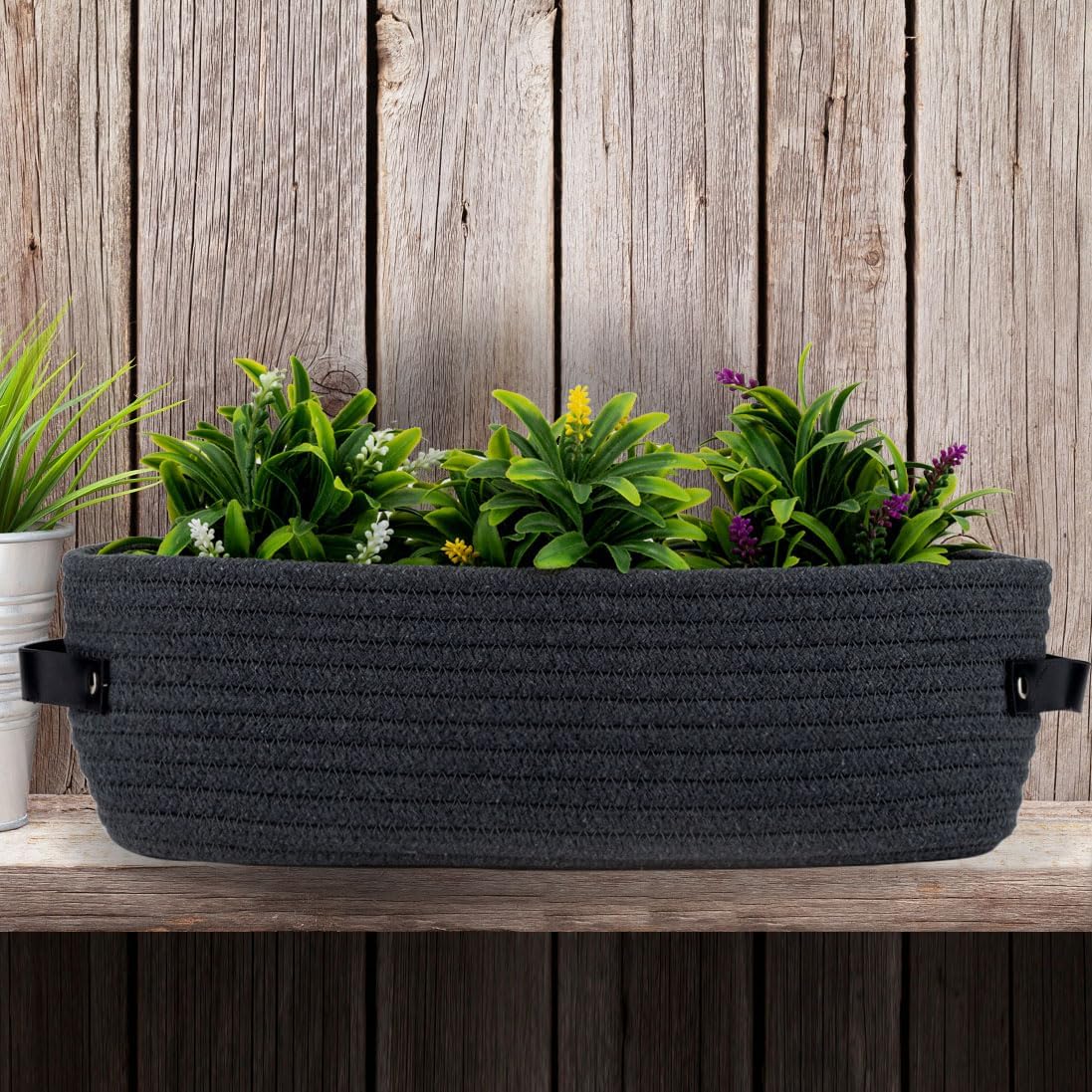 Cotton Rope Toilet Paper Holder Basket with Handle, Home Decor Organizing Small Baskets, Nursery Basket 13"x5.9"x4" Dark Gray