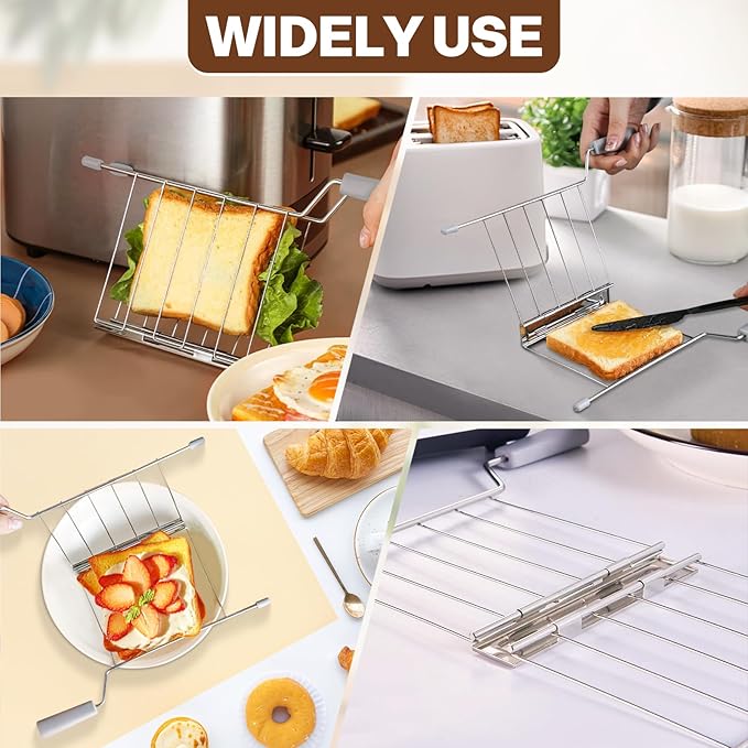 Toast Slice Holder Toaster Warming Rack Practical Stainless Steel Kitchen Tool Sandwich Cage Bread Toast Rack for Baking Home, Gray