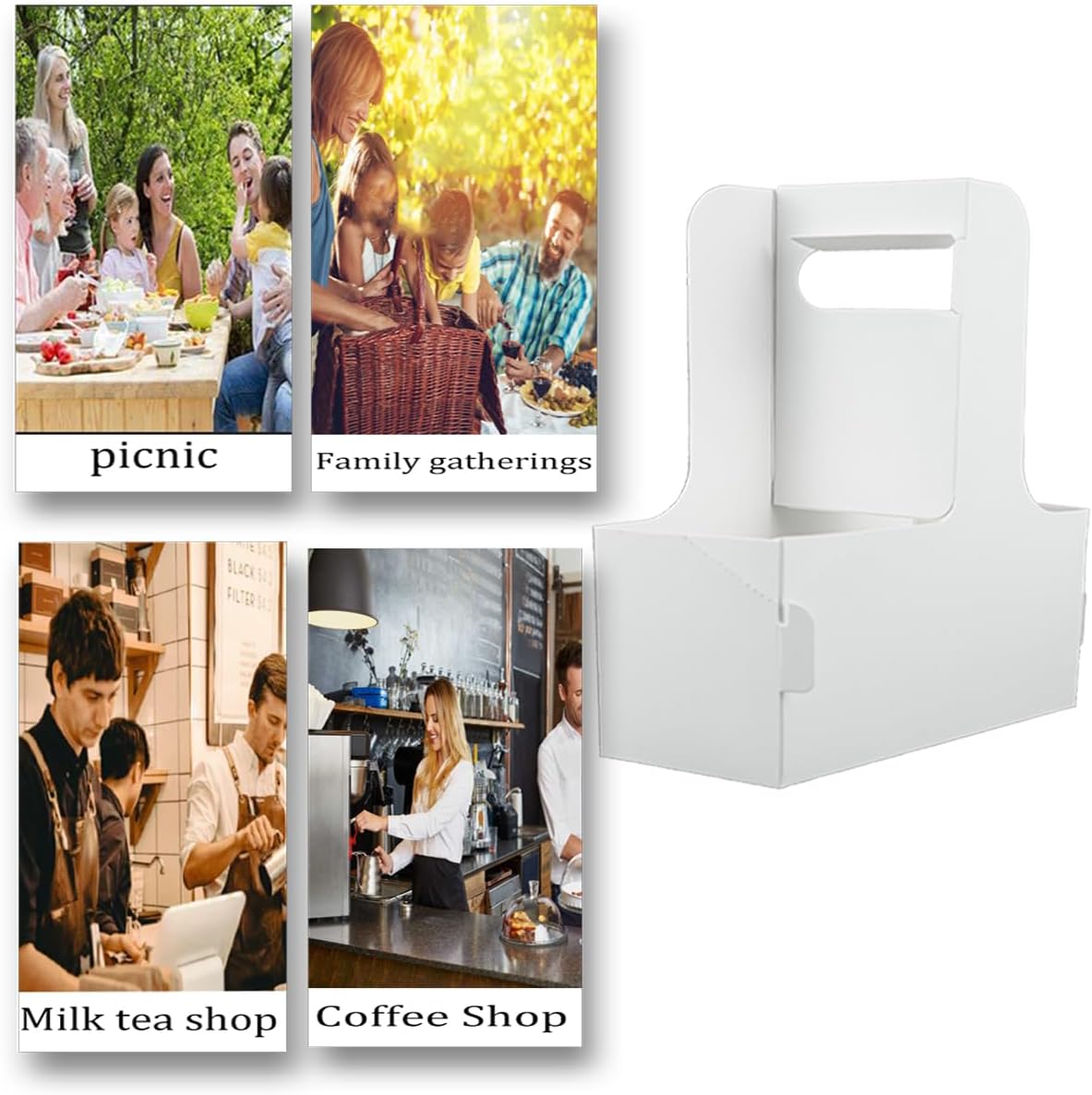 Cunguv Drink Carrier with Handle for 2-Cup Kraft Paperboard Handled Coffee Cup Holder Take Out Cup Cup Carriers 20 Count White