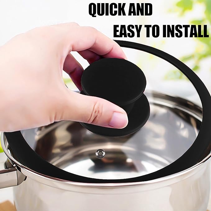 Anaeat Universal Pot Lid Replacement Knobs - Heat Resistant Silicone Pan Lid Holding Handles, Soft Non-Slip Knob for Kitchen Cookware Lid & Cover (2 Pack Black)