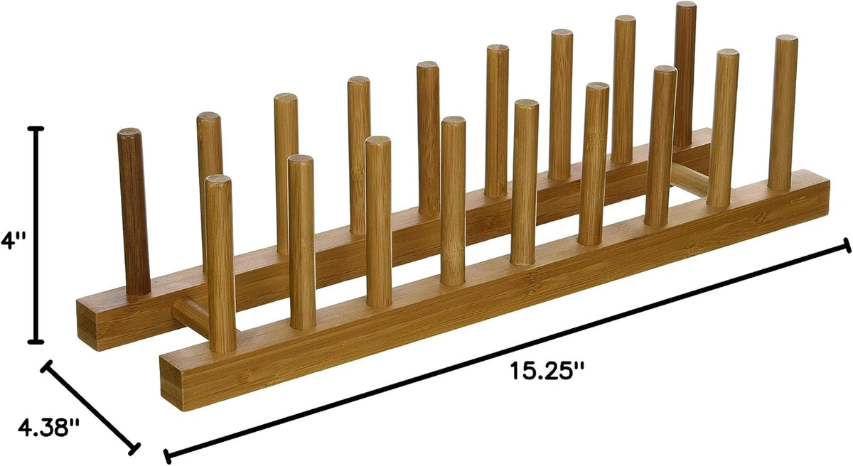 Lipper International 887 Bamboo Wood Plate Rack and Pot Lid Holder, 15-3/8" x 4-3/8" x 4"