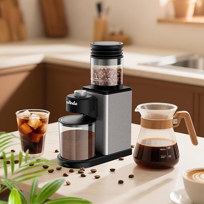 Wancle Conical Burr Coffee Grinder, Coffee Bean Grinder with Adjustable Grind Settings for Espresso, Drip & French Press, Low Noise & Anti-static with Powder Blower, Stainless Steel Burr