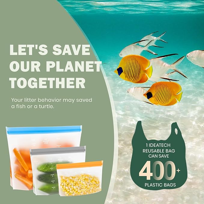 Dishwasher Safe Reusable Storage Bags Stand Up - BPA Free Reusable Sandwich Bags - Leakproof Gallon Freezer Bags, Silicone Food Storage Bags - Multicolor 3 Gallon + 3 Sandwich + 3 Snack Bags