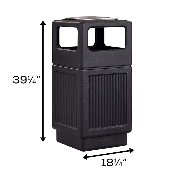 Safco Canmeleon Trash Can, 38 Gallons, Indoor and Outdoor Use, Durable & Weather-Resistant Commercial Garbage Can with Ashtray, Black