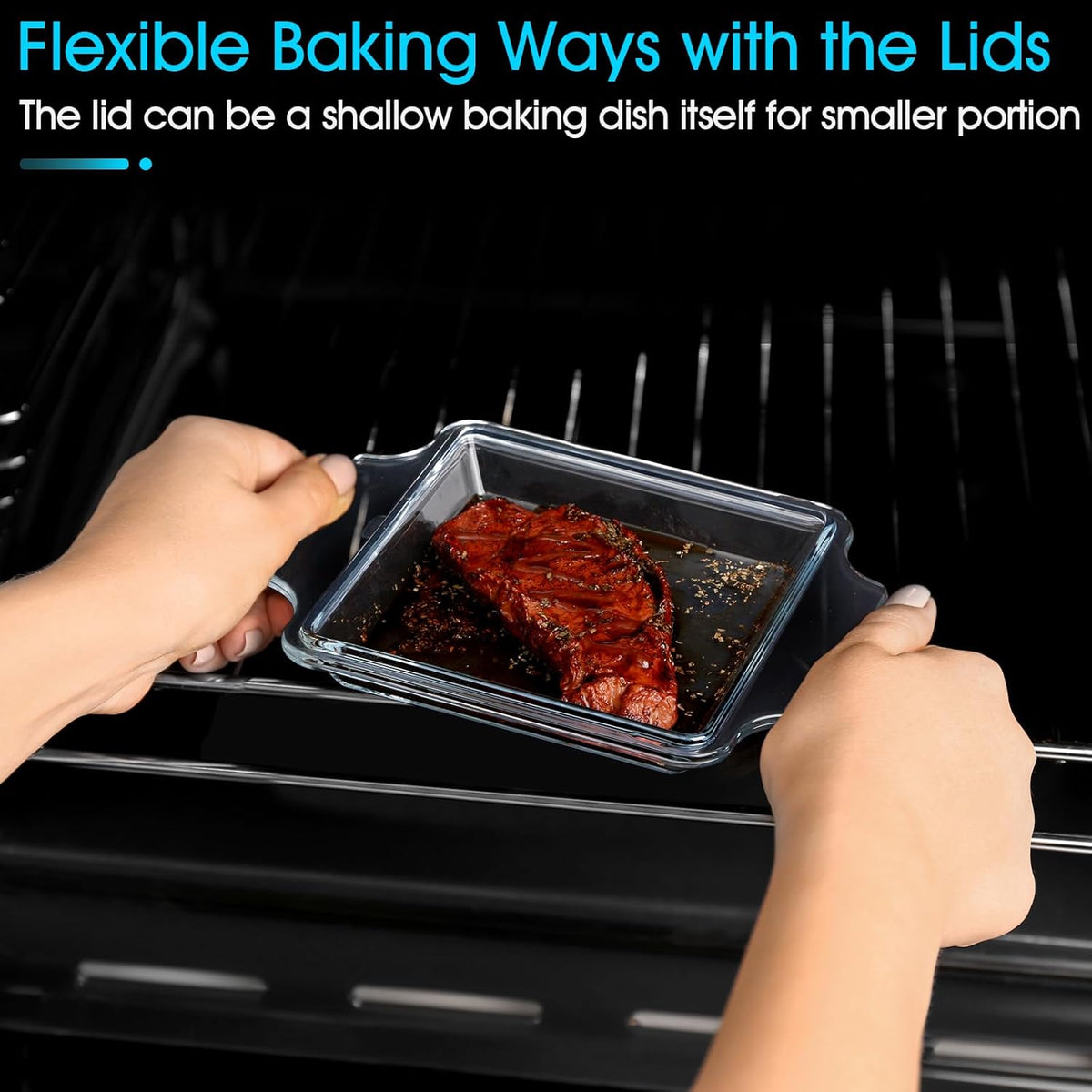 Set of 2 Glass Casserole Dish With Glass Lid, Square 6in x 6in Glass Baking Dish Oven Safe, Mini Casserole Dish with Lid