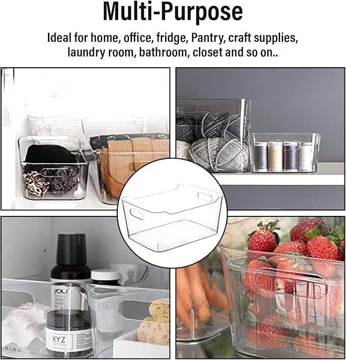 Plastic Clear Storage Bins with Labels, Home Freezer Refrigerator Pantry Organizers and Storage Containers Fridge Organizer Bins Kitchen Organization Cabinet Medicine Bin for organizing