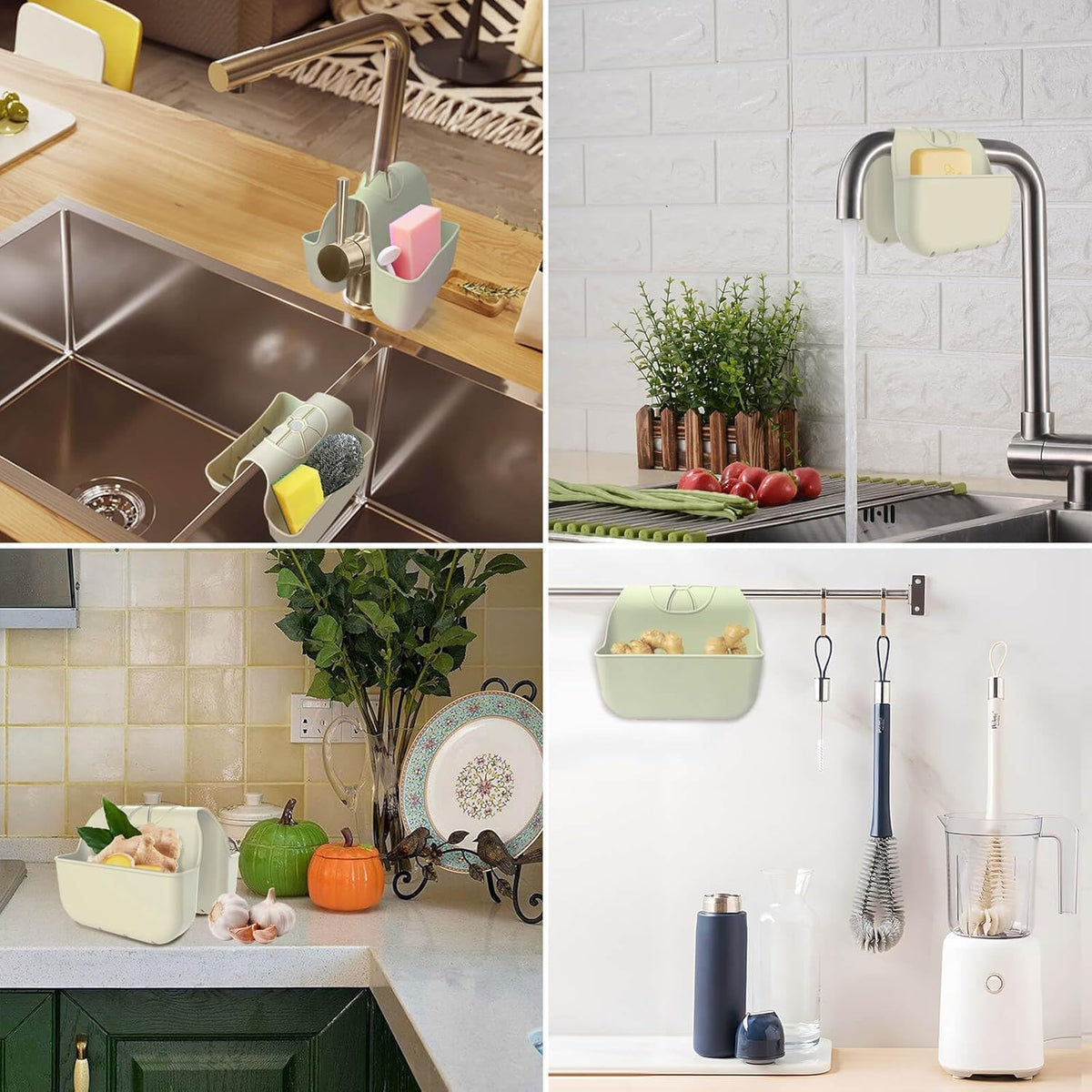 Sponge Holder for Kitchen Sink, Silicone Sink Saddle Caddy Organizer Rack, Sponges Holder Over Faucet, Hanging Kitchen Organizer Accessories Rack Basket Beige