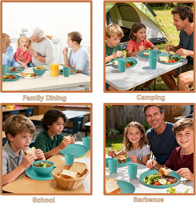 Wheat Straw Dinnerware Sets for 4, 20 PCS Unbreakable Lightweight Kids Plates and Bowls Sets, Dishwasher Microwave Safe Dinnerware Set, Perfect for Kitchen Dorm Camping Outdoor - Green