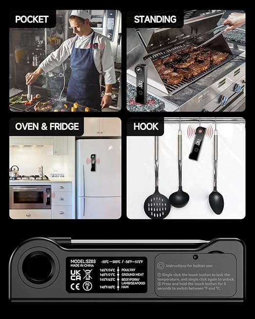2025 Meat Thermometer Digital, ±0.5°F Accuracy Instant Read Thermometer180° Rotating Display, Calibratable and Auto Off, IP67 Waterproof Food Thermometer for Cooking,Grill,Oil Deep Fry, Brewing,Candy