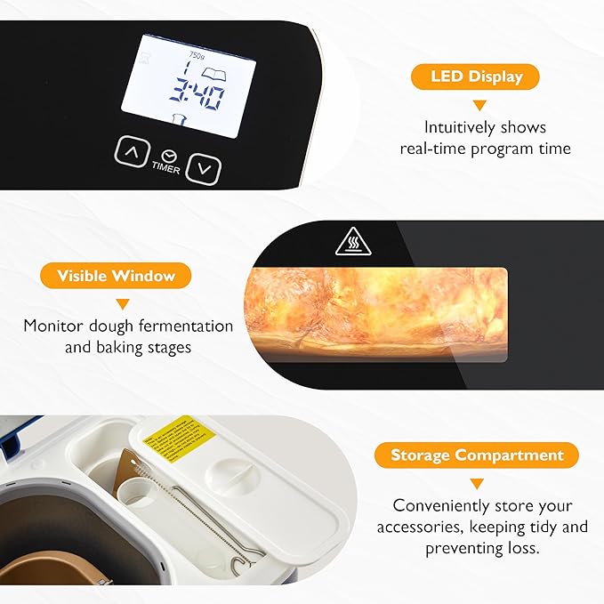 21-in-1 Programmable Bread Machine, 2.2LB Break Maker with Nonstick Pan & Digital Touch Panel, 3 Loaf Sizes 3 Crust Color, Keep Warm & 15H Timer, Bread Making Kit & Breakfast Maker, Blue