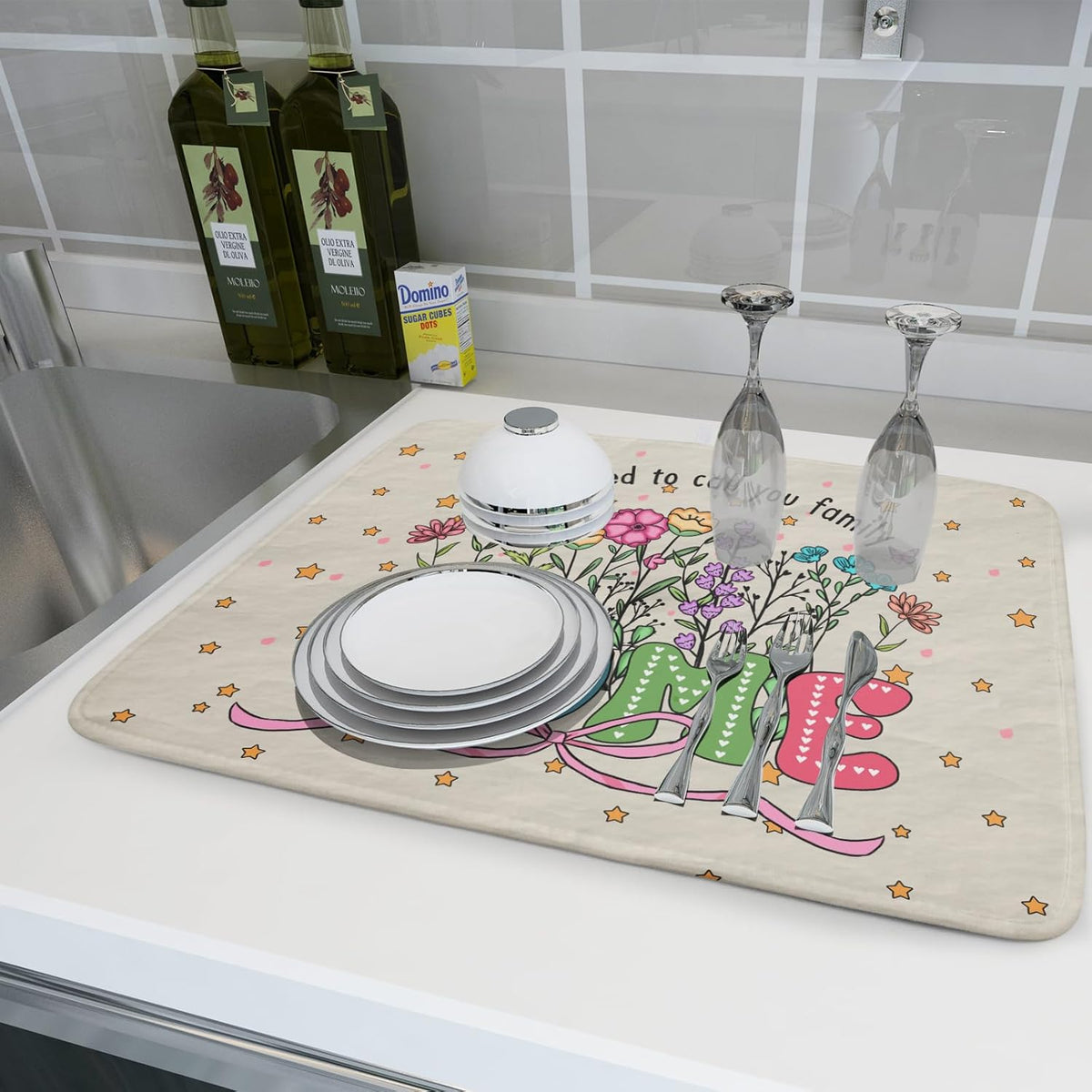 Colorful Home Dish Drying Mat Cute Home Microfiber Absorbent Kitchen Counter Pad 18 X 24 in for Dining Coffee Bar Decor