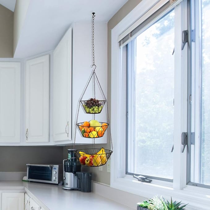 Heavy Duty - 3 Tier Hanging Kitchen Bronze Fruit Basket