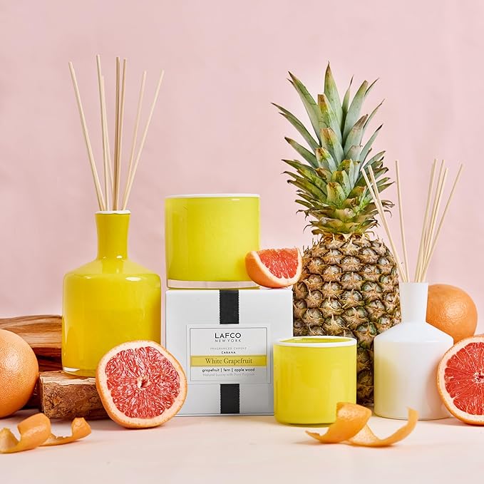 LAFCO New York Signature Candle, White Grapefruit - 15.5 oz - 90-Hour Burn Time - Reusable, Hand Blown Glass Vessel - Made in The USA