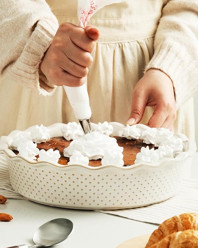 getstar Ceramic Deep Pie Pan, 9 inch Pie Dish for Baking, Non-Stick, Oven & Dishwasher Safe, Farmhouse Decor Quiche Baking Dish, Pie Plate, Deep Dish Pie Pan