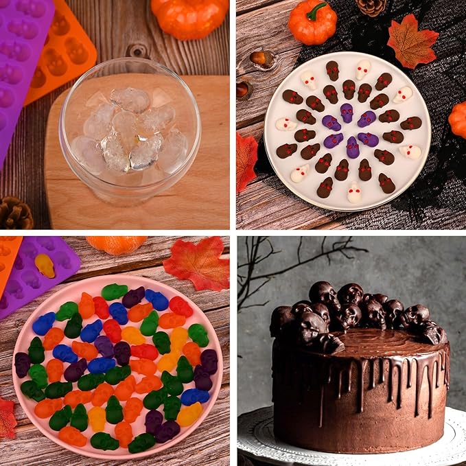 Sakolla 2 Pack Gummy Skull Candy Silicone Molds 40 Cavity Silicone Skull Molds with 2 Droppers for Halloween Chocolate, Candy,Jelly, Wax Melt, Dog Treats, Ice Cube