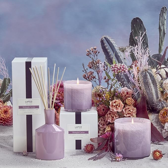 LAFCO New York Signature Candle, Midnight Cactus - 15.5 oz - 90-Hour Burn Time - Reusable, Hand Blown Glass Vessel - Made in The USA